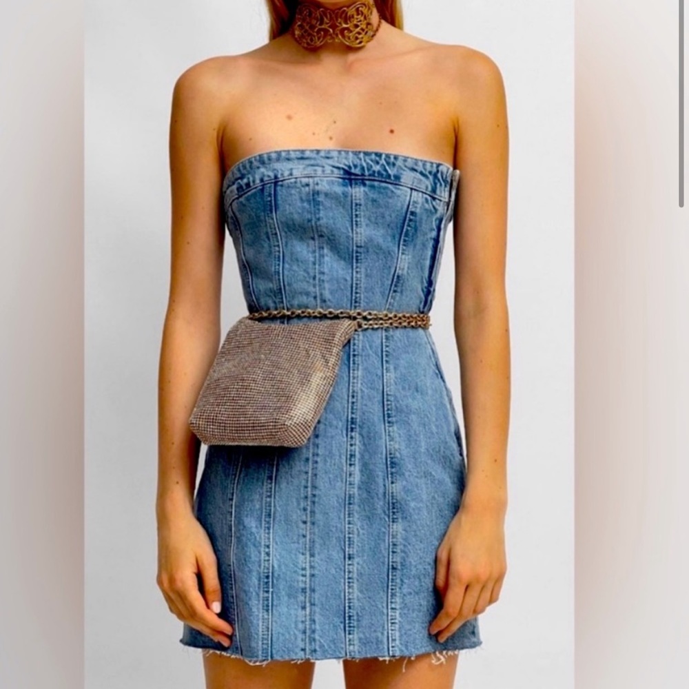 Zara strapless mini denim jean dress